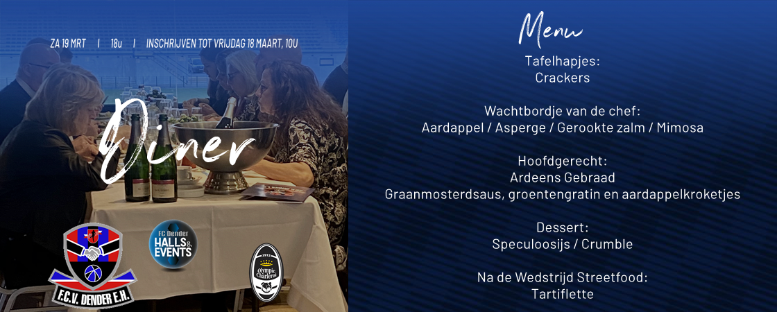 Diner tgv FC Dender - Ol. Charleroi. Wedstrijdticket in de prijs inbegrepen!