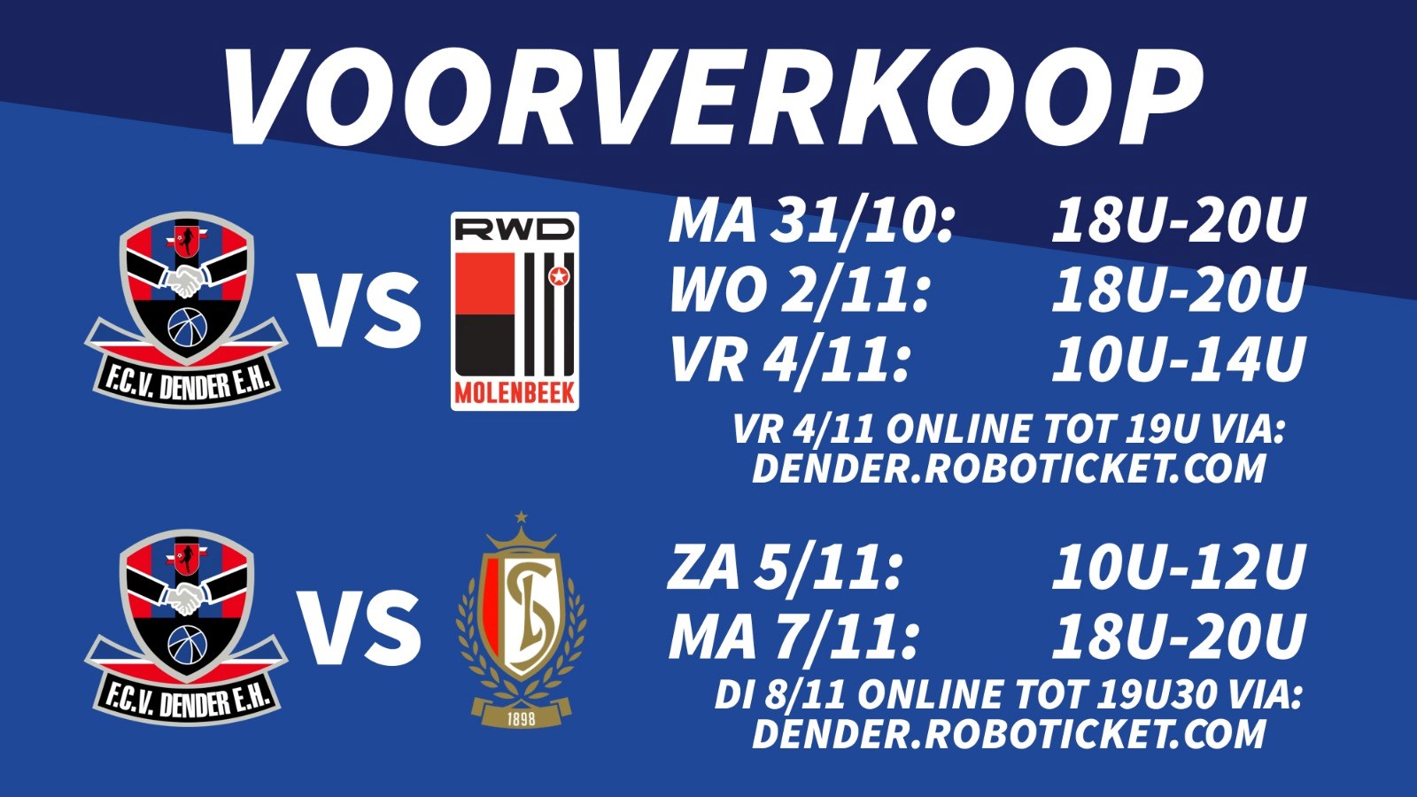 Deze week voorverkoop voor de wedstrijden tegen RWDM en Standard Luik.