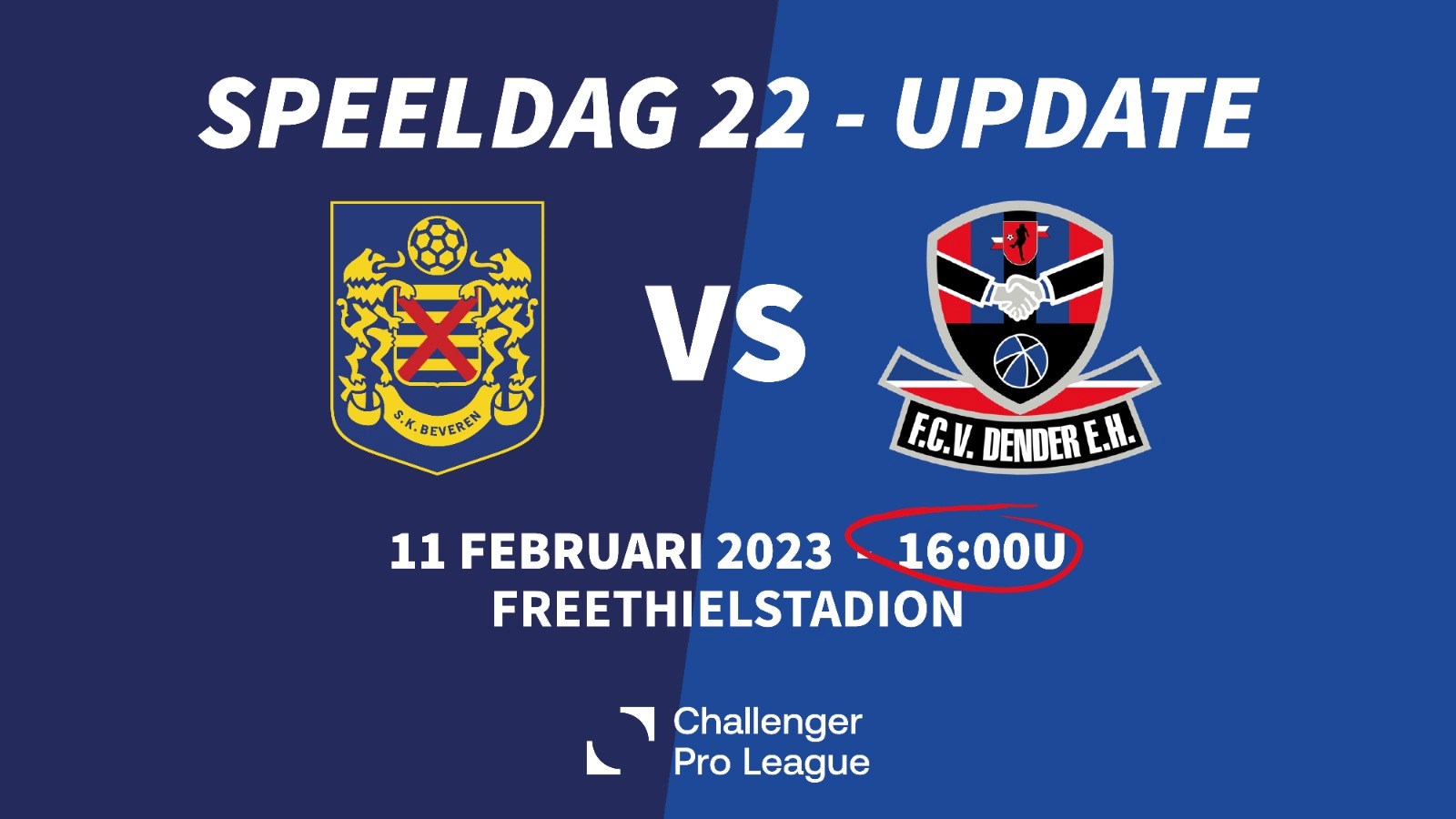 Update kalender. SK Beveren - FC Dender vangt aan om 16u.