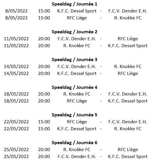 Kalender Play Offs.